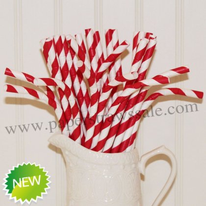 Red Striped Bendy Paper Straws 500pcs [bendystripe001]