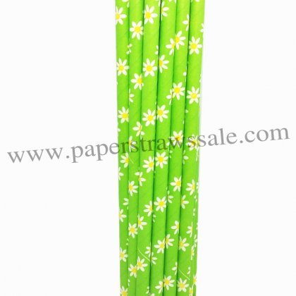 Daisy Flower Lime Green Paper Straws 500pcs [dpaperstraws009]