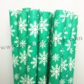 Green Paper Straws White Snowflake Print 500pcs