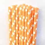 White Polka Dot Orange Paper Straws 500 Pcs