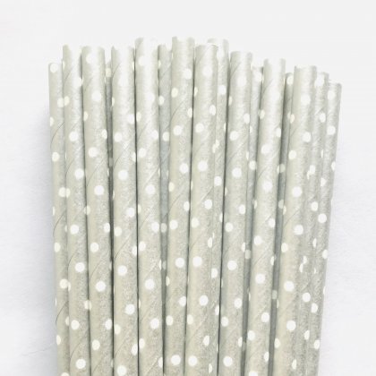 White Swiss Dot Silver Paper Straws 500 Pcs