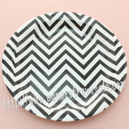 9" Round Paper Plates Black Chevron 60pcs [rpplates010]