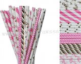 300pcs Hot Pink Gold Foil Paper Straws Mixed