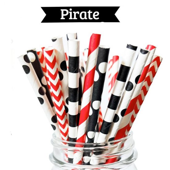 100 Pcs/Box Mixed Black Red Mouse Pirate Paper Straws - Click Image to Close