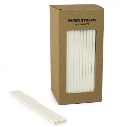 250 pcs/Box Solid Plain White Paper Straws [whitestraws250]