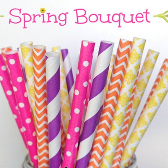 100 Pcs/Box Mixed Spring Bouquet Party Paper Straws - Click Image to Close