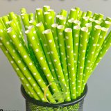 White Swiss Dot Lime Green Paper Straws 500 Pcs