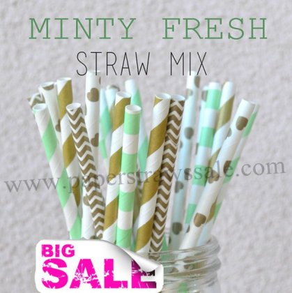 250pcs Minty Fresh Paper Straws Mixed [themedstraws156]