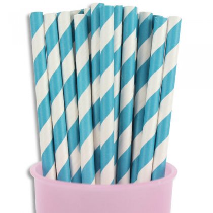 Teal Blue and White Striped Paper Straws 500pcs [spaperstraws001]