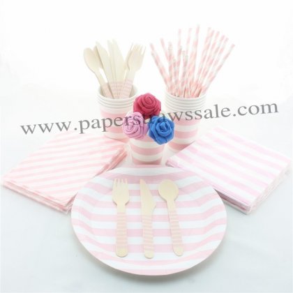 193 pieces/lot Party Dinnerware Set Pink Stripe [tablewareset015]