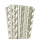 125 Pcs Mixed 5 Styles Grey Gray Paper Straws