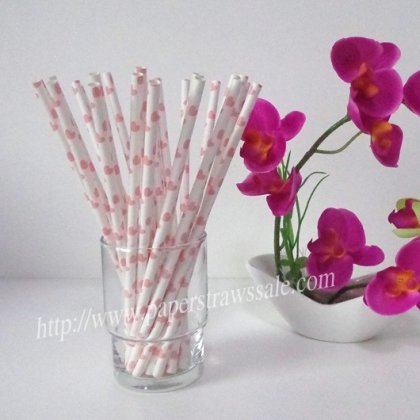 Paper Drinking Straws with Pink Heart 500pcs [npaperstraws037]