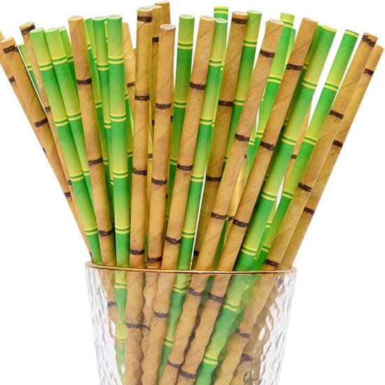 100 Pcs/Box Mixed Green Yellow Bamboo Paper Straws - Click Image to Close