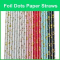 Bubble Assorted Dot Paper Straws Light Blue Gold Foil 500 pcs