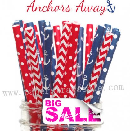 200pcs Anchors Away Party Paper Straws Mixed