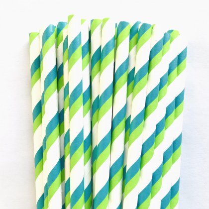 Green Teal Blue Double Stripe Paper Straws 500pcs [spaperstraws034]