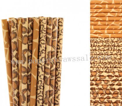 Cheetah Leopard Giraffe Paper Straws 1500pcs Mixed 3 Colors