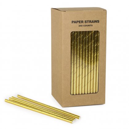 250 pcs/Box Plain Solid Gold Foil Paper Straws [goldfoilstraws250]