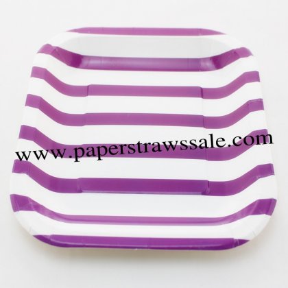 7" Striped Square Paper Plates Purple 60pcs