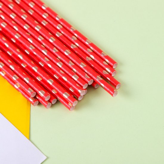 Metallic Rose Gold Polka Dot Red Paper Straws 500 pcs - Click Image to Close