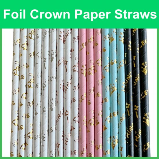 Princess Crown Paper Straws Metallic Silver Foil 500 pcs - Click Image to Close