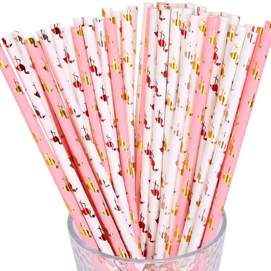 100 Pcs/Box Mixed Metallic Foil Flamingo Paper Straws - Click Image to Close