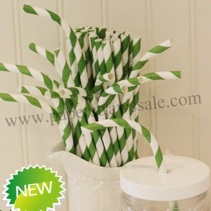 Kelly Green Striped Bendy Paper Straws 500pcs [bendystripe006]