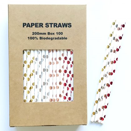 100 Pcs/Box Mixed Metallic Foil Polka Dot Paper Straws