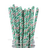 Christmas Patterned Green Red Paper Straws 500 pcs