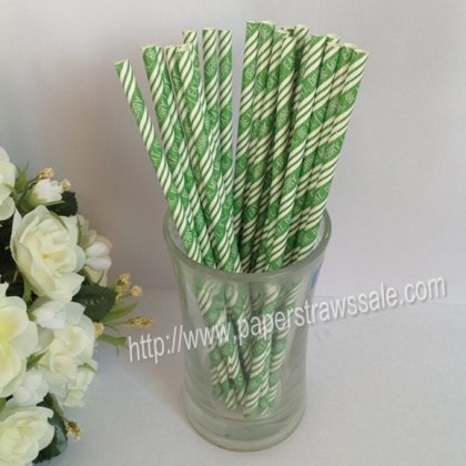 EAT DRINK BE MERRY Green Striped Paper Straws 500pcs [npaperstraws002]