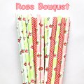100 Pcs/Box Mixed Garden Flower Rose Bouquet Paper Straws