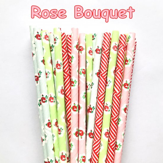 100 Pcs/Box Mixed Garden Flower Rose Bouquet Paper Straws - Click Image to Close