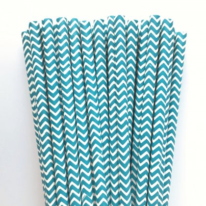 Teal Blue Wave Zigzag Chevron Paper Straws 500 Pcs