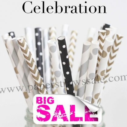 250pcs CELEBRATION Themed Paper Straws Mixed [themedstraws095]