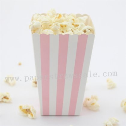 Light Pink Striped Paper Popcorn Boxes 36pcs [popcornboxes012]