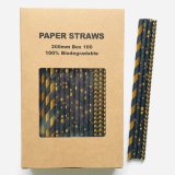 100 Pcs/Box Mixed Metallic Gold Foil Black Paper Straws