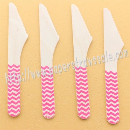 Wooden Knives with Hot Pink Chevron Print 100pcs