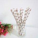 Grey Stripe Printed Paper Drinking Straws 500pcs