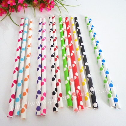 Big Polka Dot Paper Straws 2800pcs Mixed 14 Colors [mpaperstraws007]