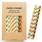 100 Pcs/Box Mixed Metallic Gold Foil Colored Stripe Paper Straws