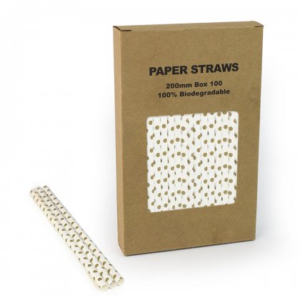 100 pcs/Box Gold Swiss Dot Paper Drinking Straws [goldswissdotstraws100]