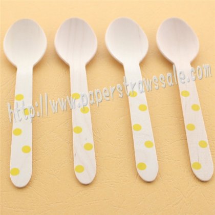 Yellow Polka Dot Print Wooden Spoons 100pcs