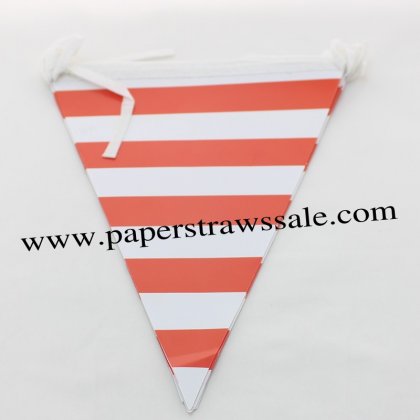 Red Striped Paper Triangle Bunting Flags 20 Strings