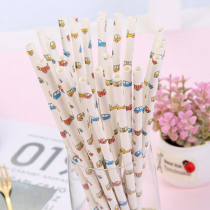 Colored Kids Cartoon Toy Car Paper Straws 500 pcs [carpaperstraws001]