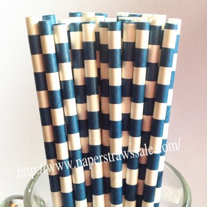 Navy White Circle Stripe Paper Straws 500pcs