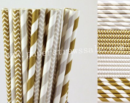 200pcs Metallic Silver and Gold Paper Straws Mixed