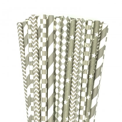 125 Pcs Mixed 5 Styles Grey Gray Paper Straws