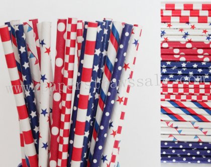 200pcs 4th of July Red Blue Paper Straws Mixed [themedstraws277]