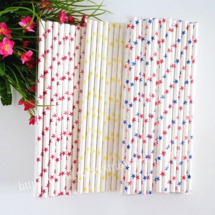 Star Print Paper Straws 900pcs Mixed 3 Colors [mpaperstraws005]