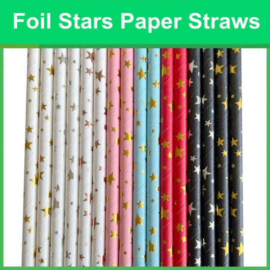 Metallic Foil Paper Straws Silver Star 500pcs - Click Image to Close